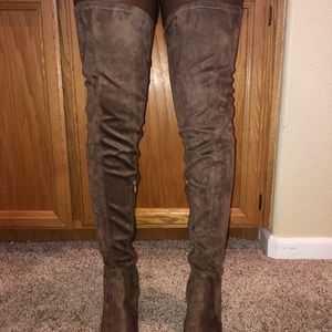 Taupe Suede Thigh High Boots